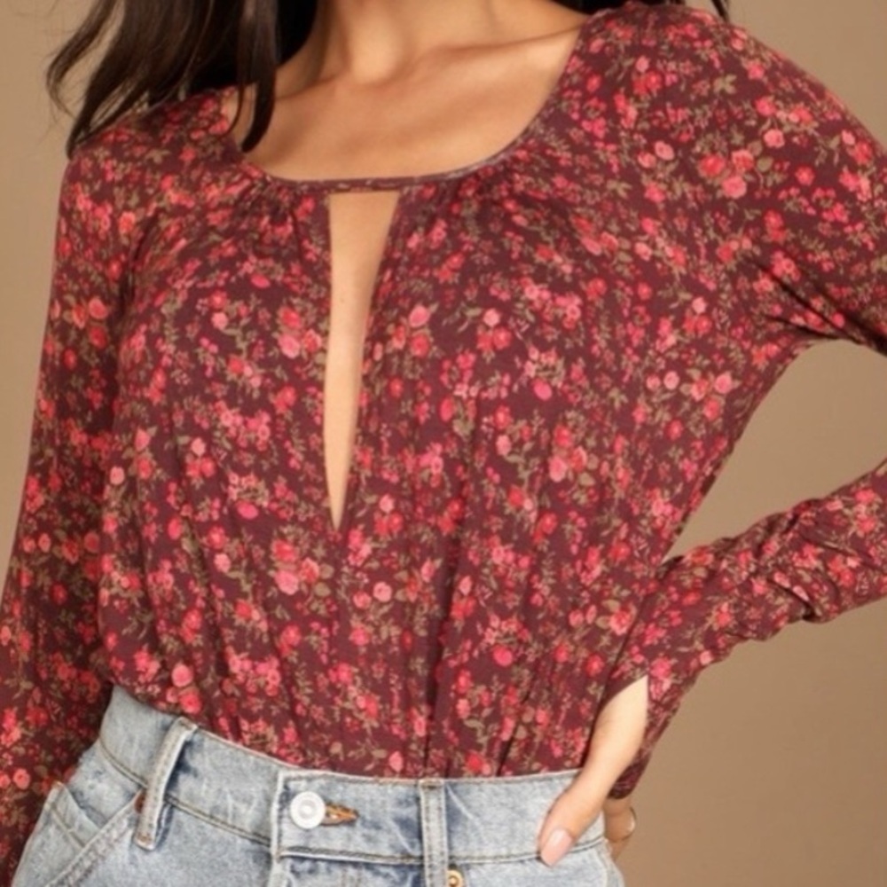Free People Kaya V-Neck Floral Printed Thong Bodysuit